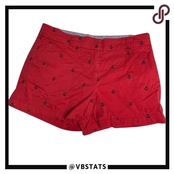 British Khaki Red Harvest Shorts with Navy Anchor Print in Size US 10 - Picture 1 of 9